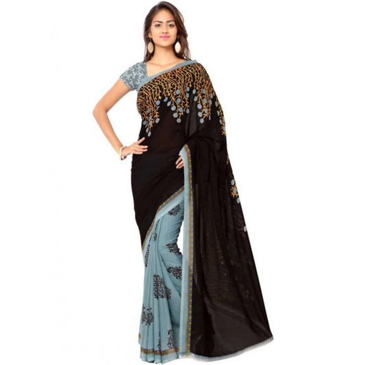 Printed Faux Georgette Brown Color Saree - Noble Nook