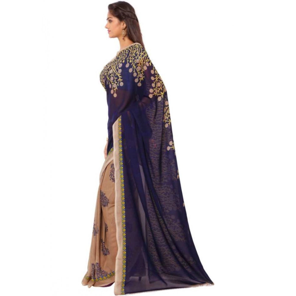 Printed Faux Georgette Blue Color Saree - Noble Nook