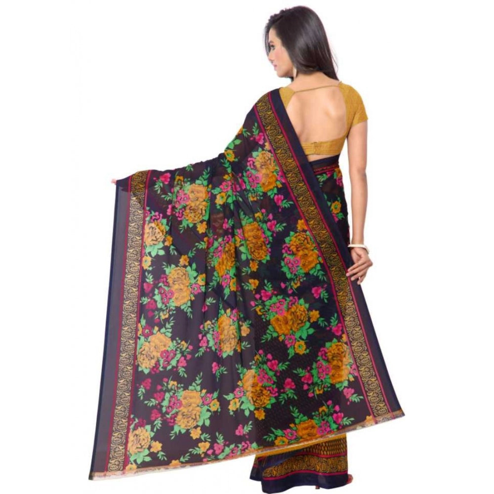 Printed Faux Georgette Gold Color Saree - Noble Nook