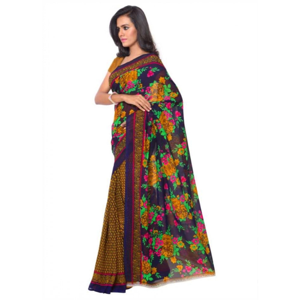 Printed Faux Georgette Gold Color Saree - Noble Nook