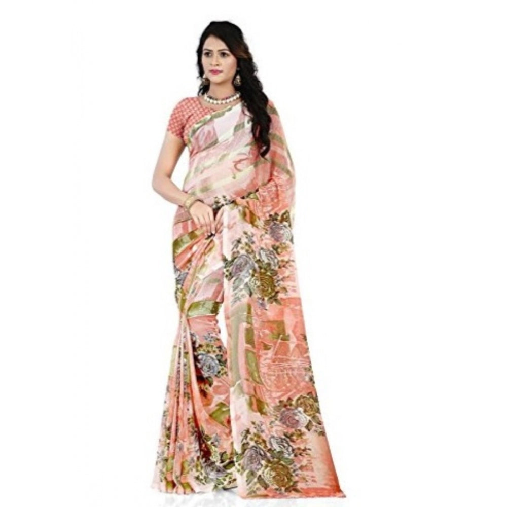 Printed Faux Georgette Orange Color Saree - Noble Nook