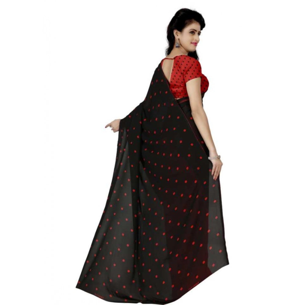 Printed Faux Georgette Red black Color Saree - Noble Nook