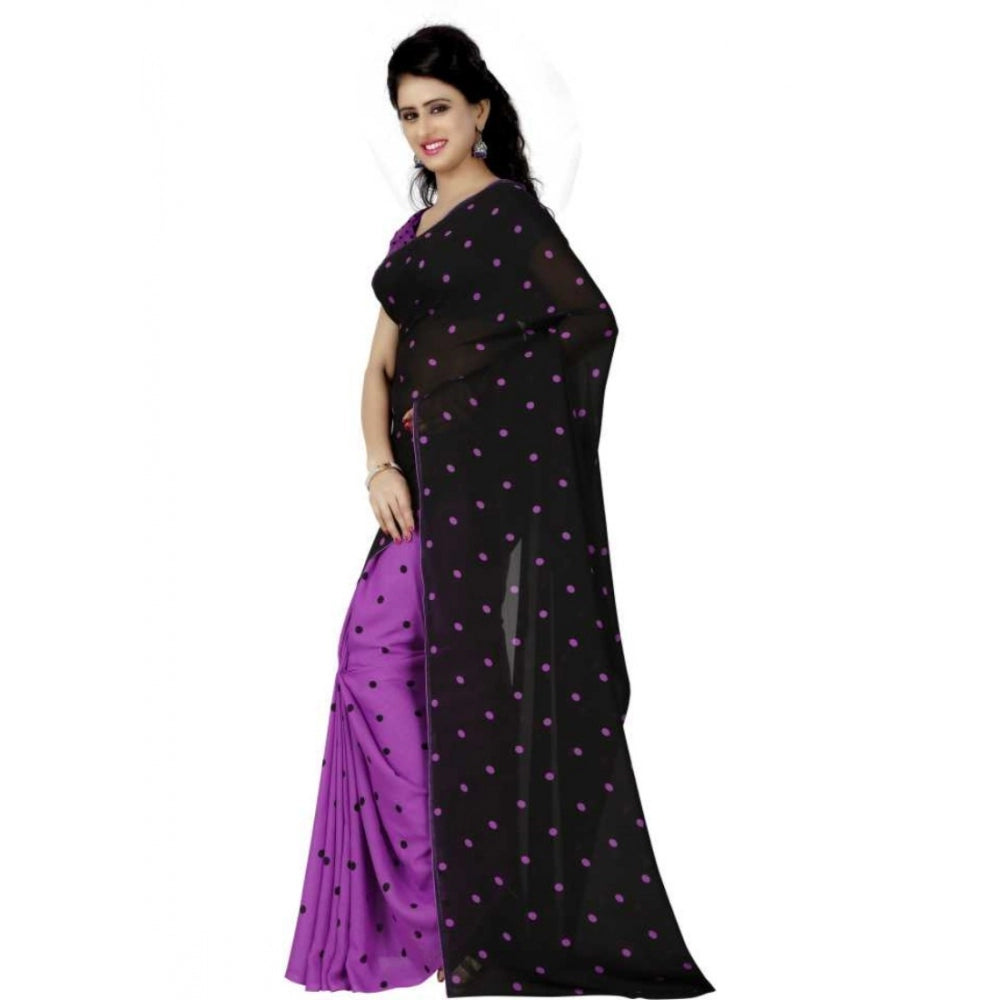 Printed Faux Georgette Purple Color Saree - Noble Nook