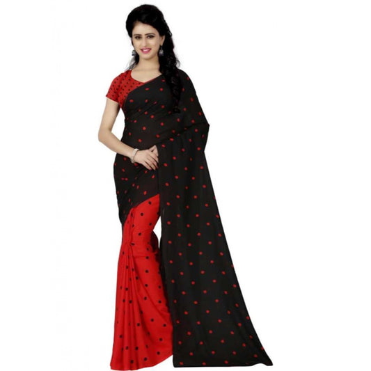 Printed Faux Georgette Red black Color Saree - Noble Nook