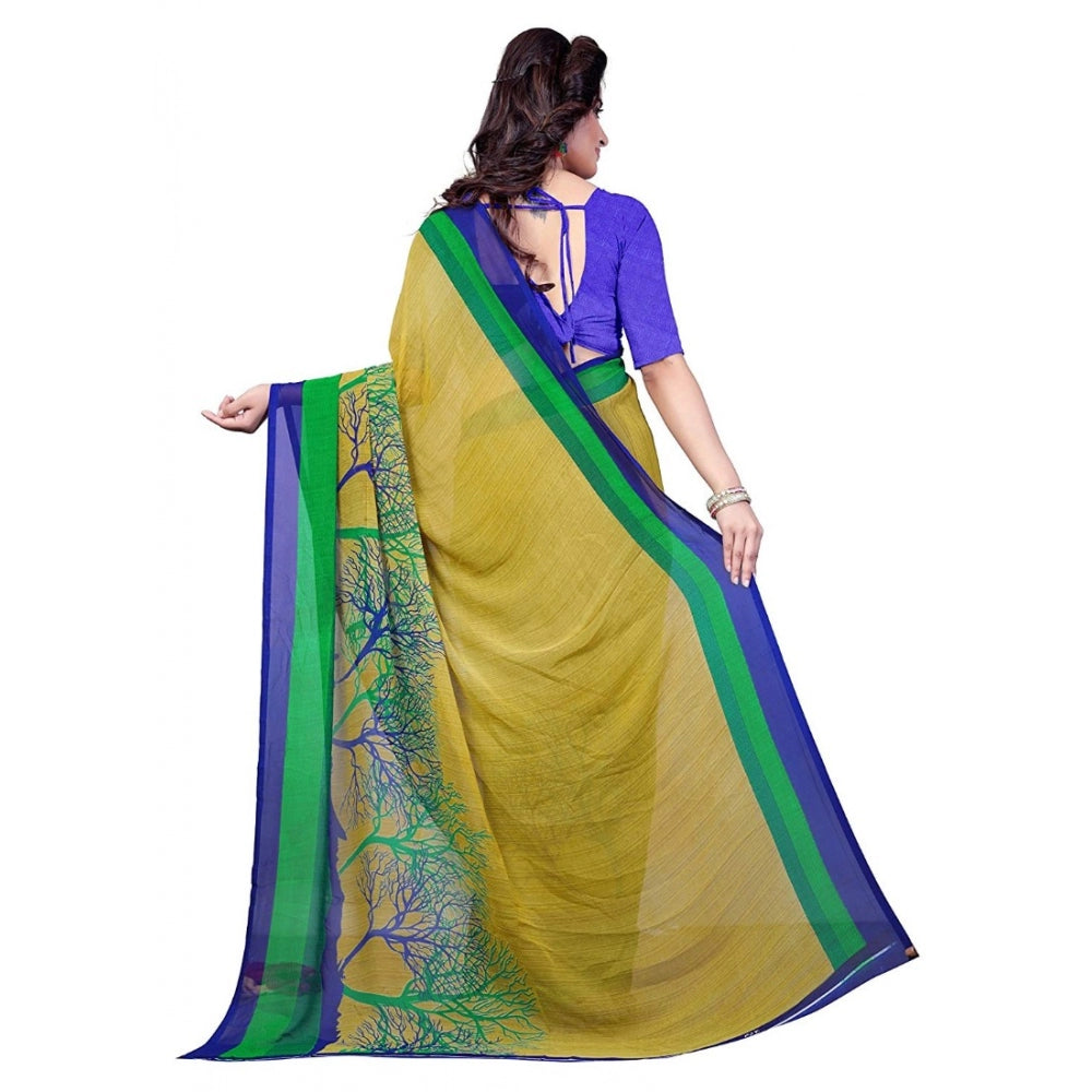 Printed Faux Georgette Green Color Saree - Noble Nook