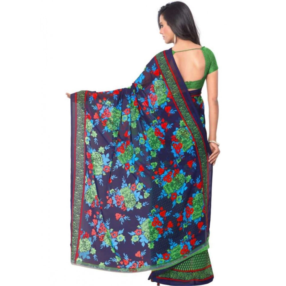 Printed Faux Georgette Green Color Saree - Noble Nook