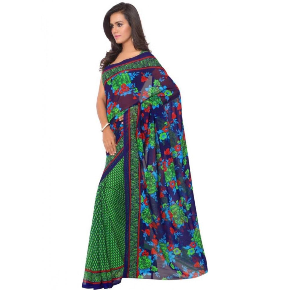 Printed Faux Georgette Green Color Saree - Noble Nook