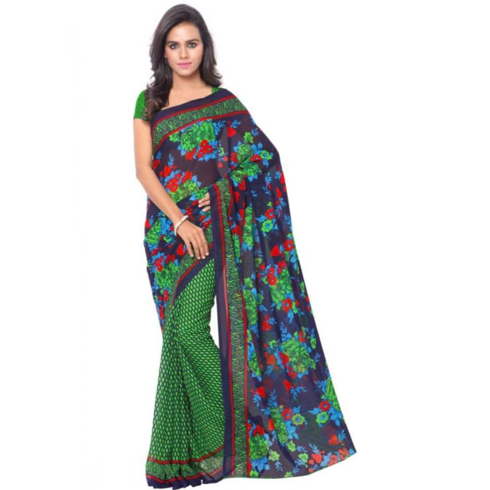 Printed Faux Georgette Green Color Saree - Noble Nook