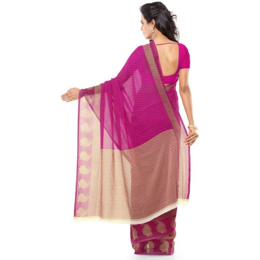 Printed Faux Georgette Pink Color Saree - Noble Nook