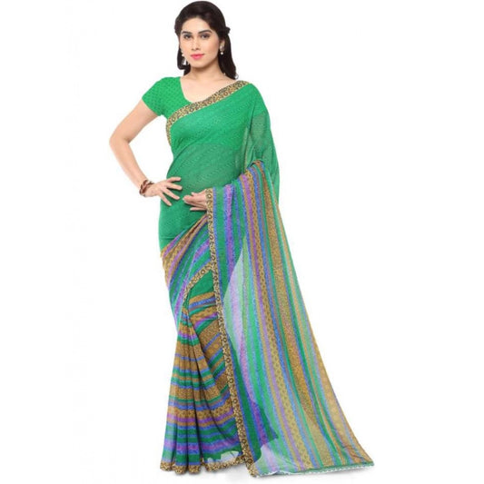 Printed Faux Georgette Green Color Saree - Noble Nook