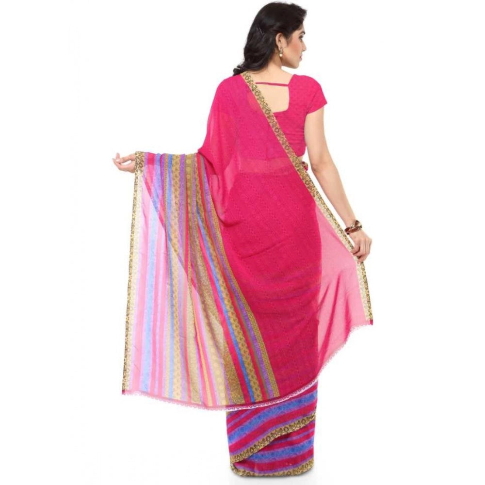 Printed Faux Georgette Pink Color Saree - Noble Nook