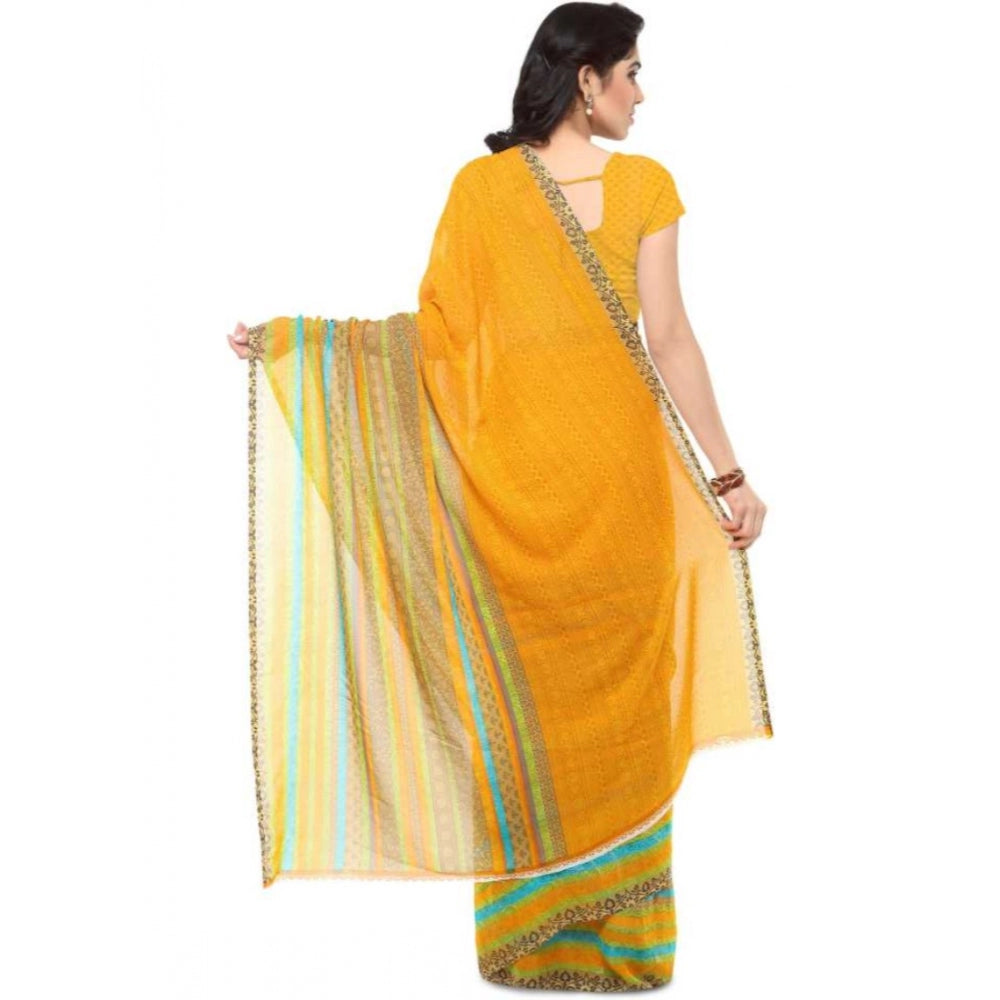 Printed Faux Georgette Yellow Color Saree - Noble Nook