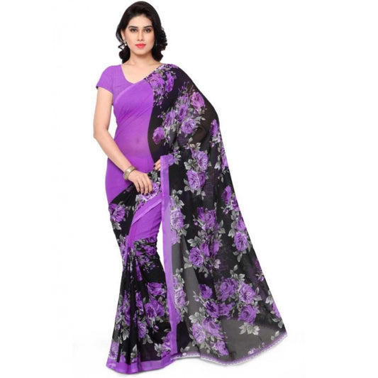 Printed Faux Georgette Purple Color Saree - Noble Nook