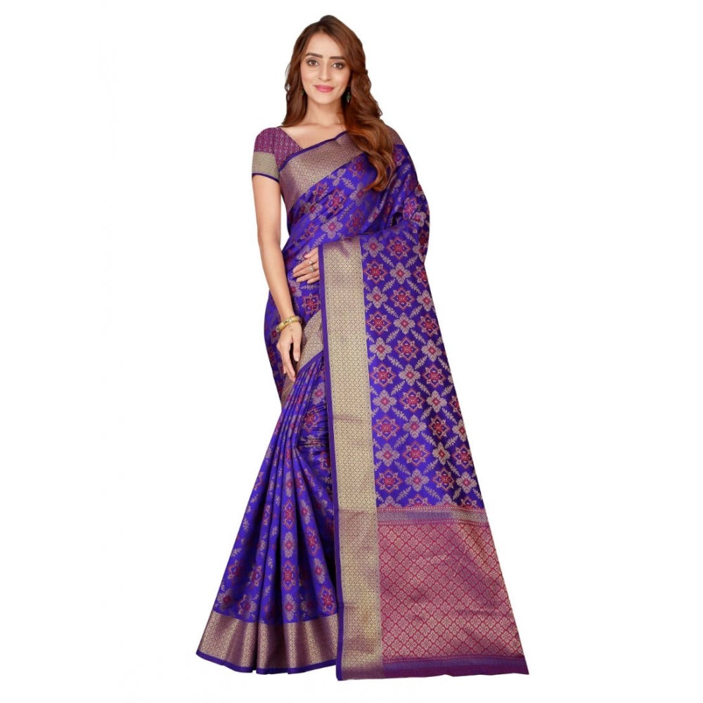 Generic Women's Kanjivaram Silk Saree with Blouse (Blue, 5-6 Mtrs) - Noble Nook