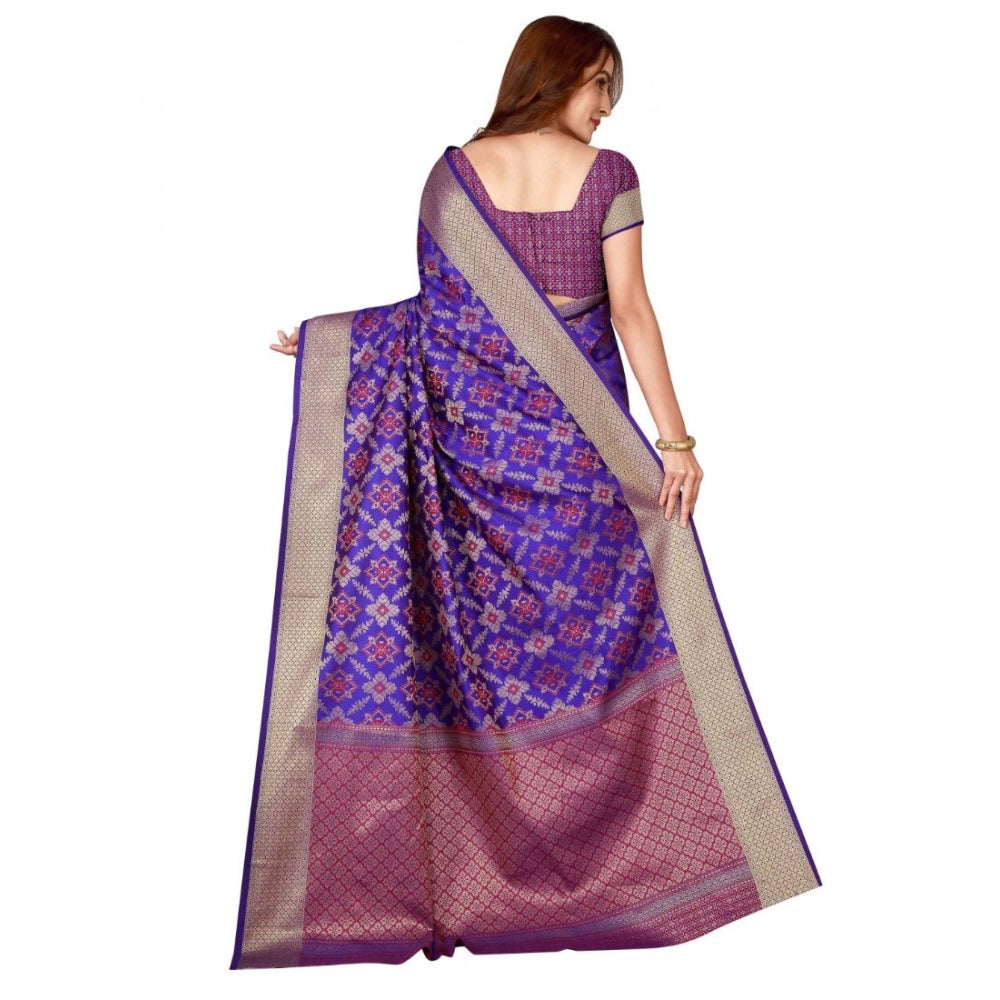 Generic Women's Kanjivaram Silk Saree with Blouse (Blue, 5-6 Mtrs) - Noble Nook