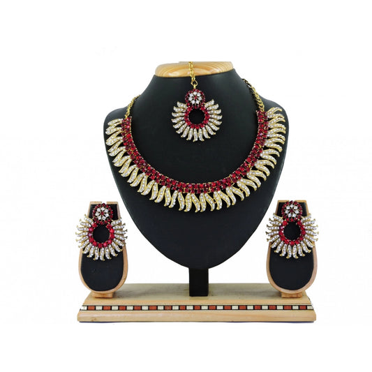 Generic Women's Alloy Necklace set (Maroon) - Noble Nook