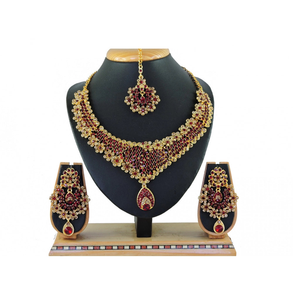 Generic Women's Alloy Necklace set (Maroon) - Noble Nook