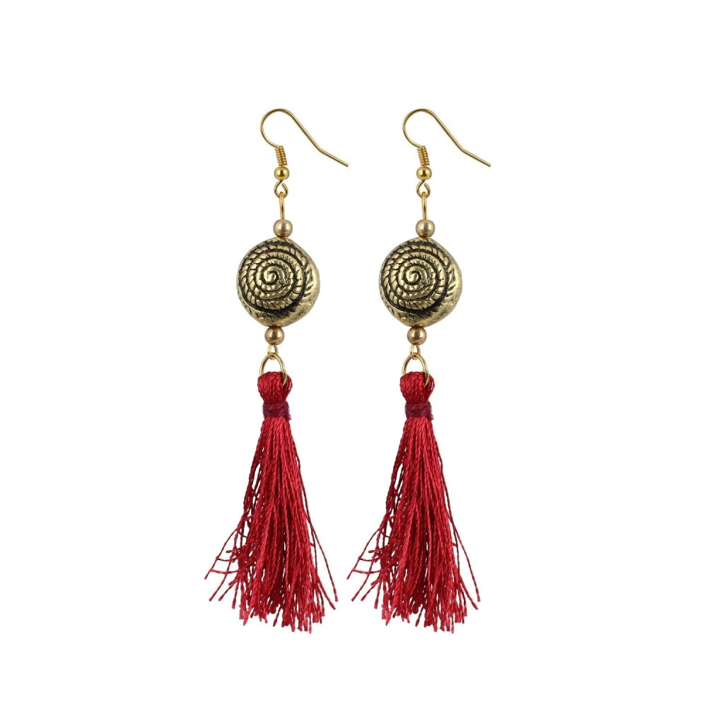 Generic Women's Silver Plated Hook Dangler Hanging Earrings-Red - Noble Nook