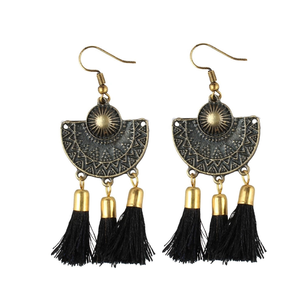 Generic Women's Gold Plated Tassel Fashion Earrings-Black - Noble Nook