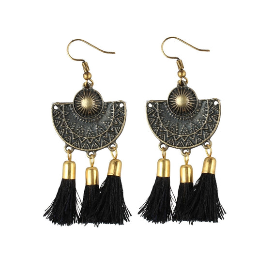 Generic Women's Gold Plated Tassel Fashion Earrings-Black - Noble Nook