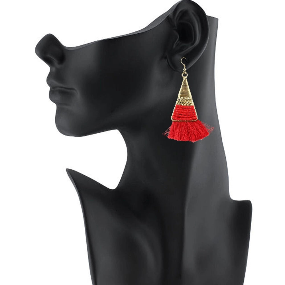 Generic Women's Alloy Hook Dangler Hanging Tassel Earrings-Red - Noble Nook