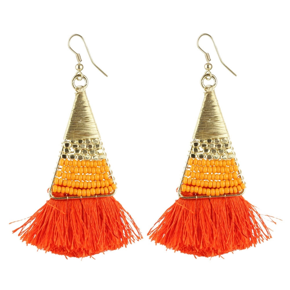 Generic Women's Alloy, Beads Hook Dangler Hanging Tassel Earrings-Multicolour - Noble Nook