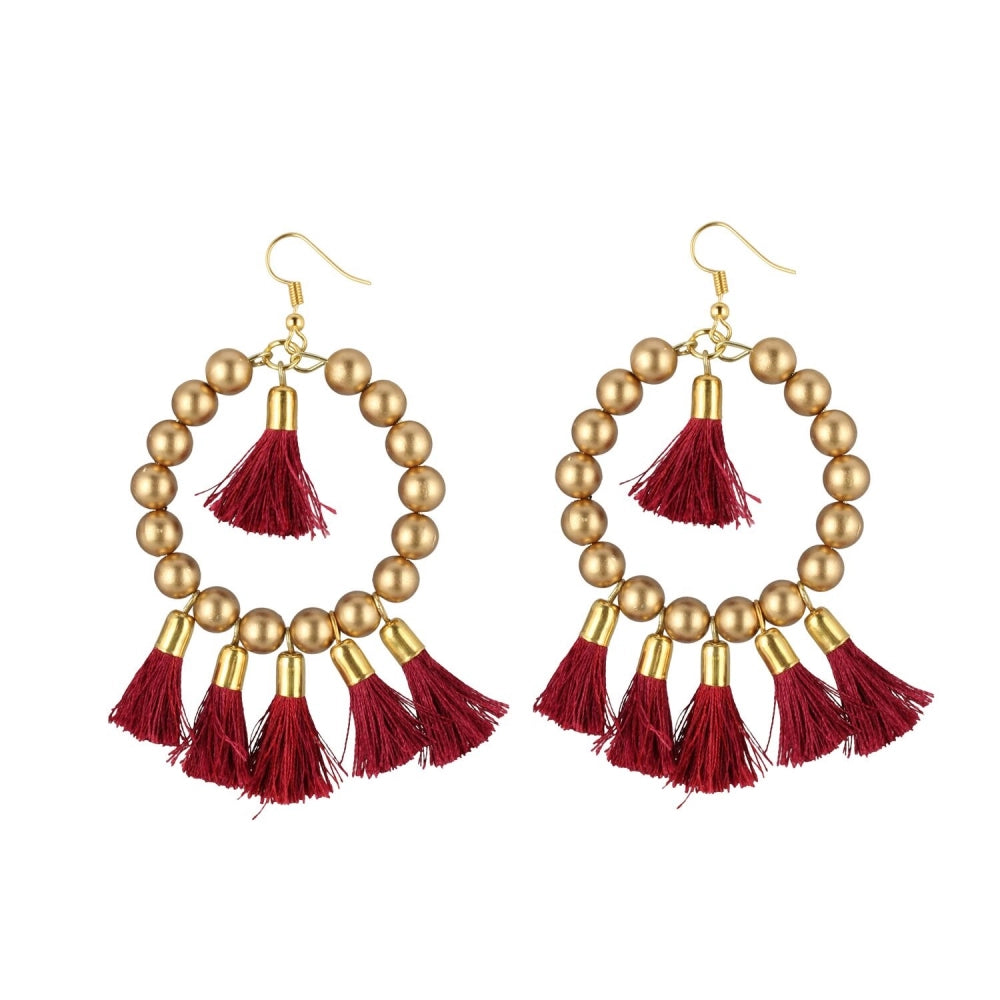 Generic Women's Alloy Hook Dangler Hanging Tassel Earrings-Gold - Noble Nook