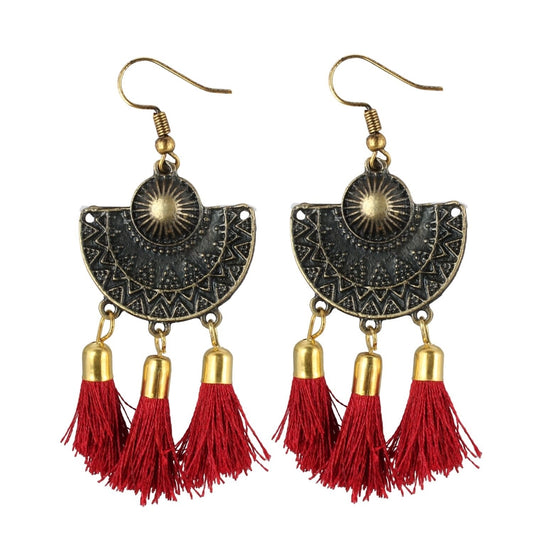 Generic Women's Gold Plated Hook Dangler Hanging Tassel Earrings-Black - Noble Nook