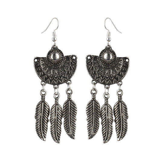 Generic Women's Silver Plated, Leaf Hook Dangler Hanging Tassel Earrings-Silver - Noble Nook