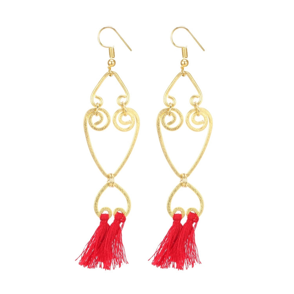 Generic Women's Oxidized Silver plated Hook Dangler Hanging Tassel Earrings-Gold - Noble Nook