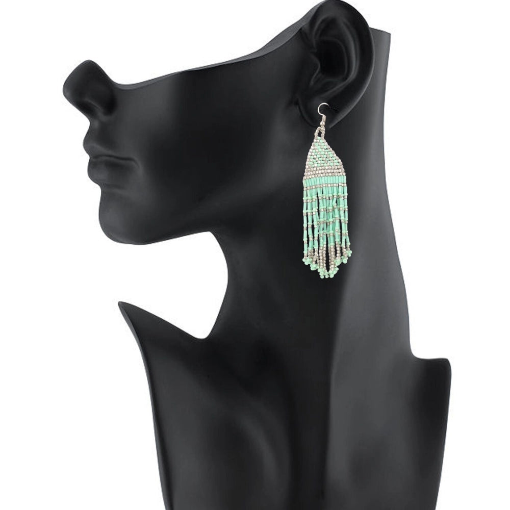 Generic Women's Alloy, Poth Beads Hook Dangler Hanging Earrings-Green - Noble Nook