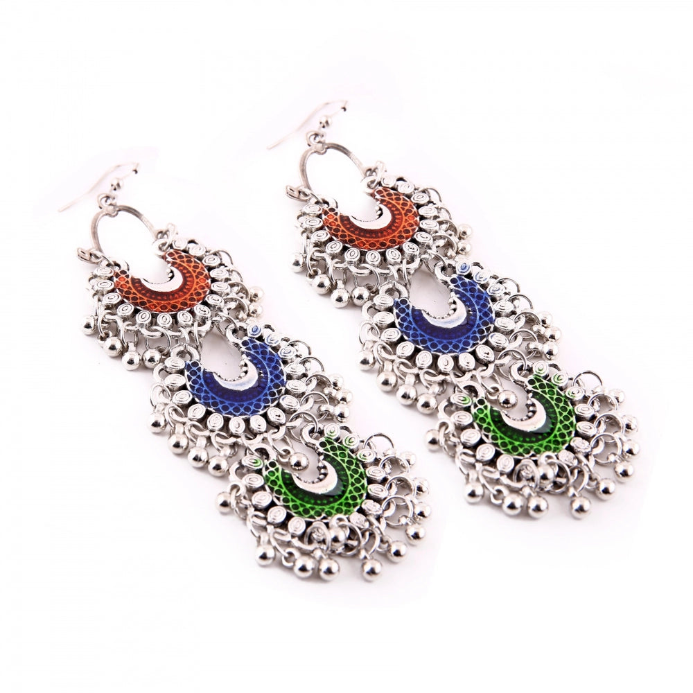 Generic Women's Silver Oxidized Hook Dangler Hanging Fashion Earrings-Multicolour - Noble Nook