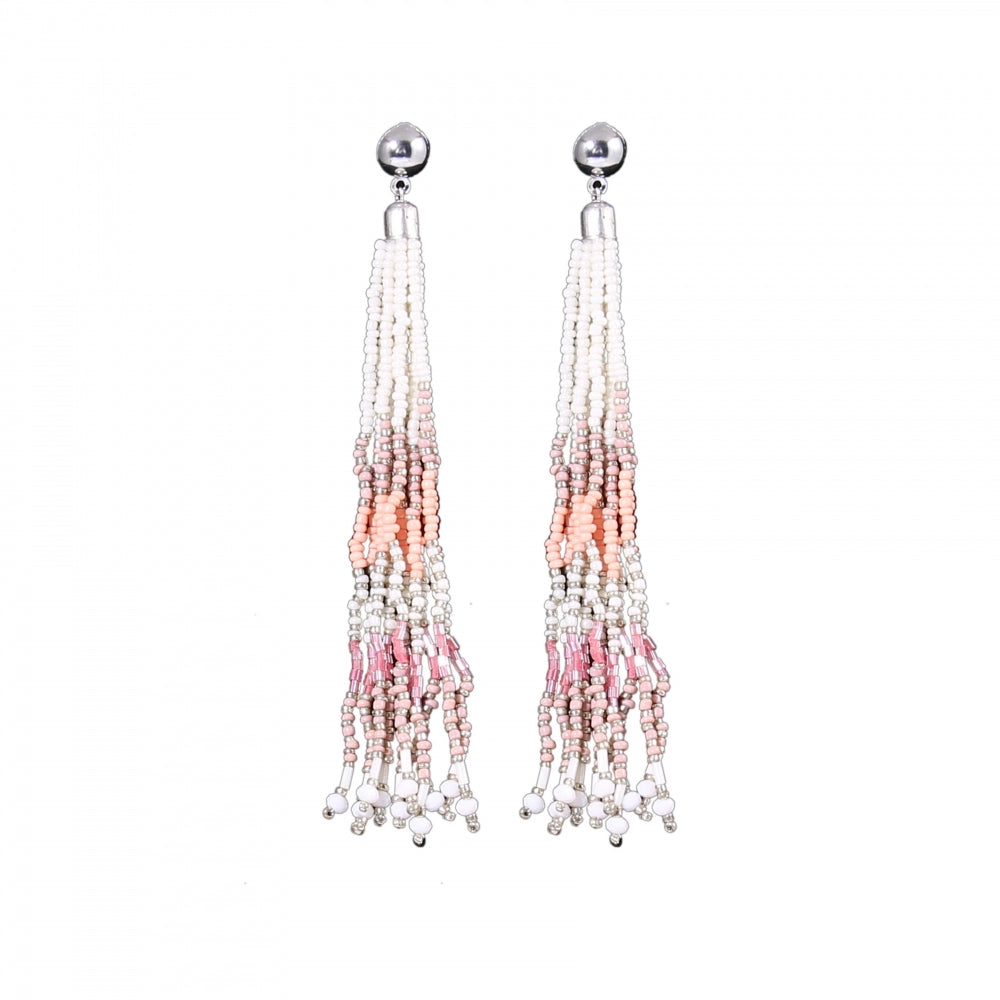 Generic Women's Alloy, Beads Hook Dangler Hanging Thread Earrings-Pink - Noble Nook