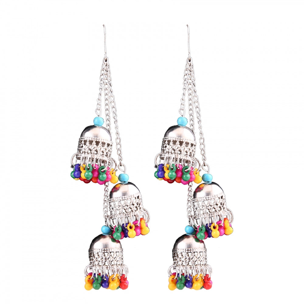 Generic Women's Silver Oxidized Hook Dangler Hanging Earrings-Multicolour - Noble Nook