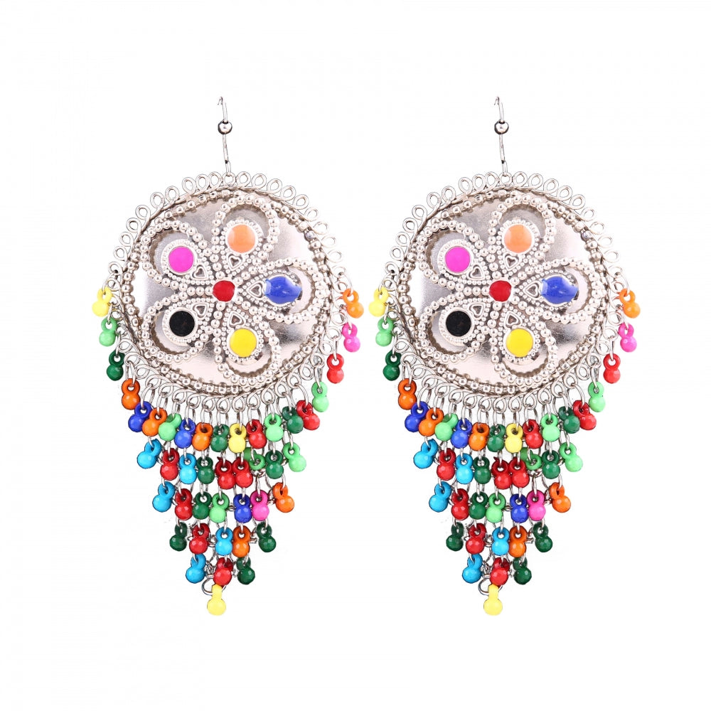 Generic Women's Silver Oxidized Hook Dangler Hanging Afgani Tribal Fancy Earrings-Multicolour - Noble Nook