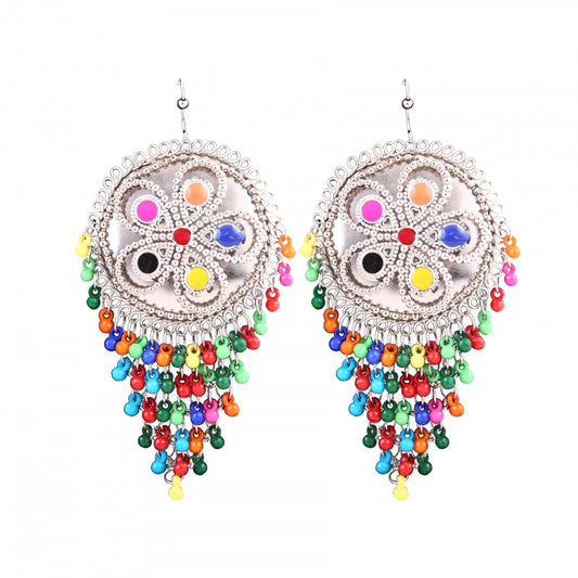 Generic Women's Silver Oxidized Hook Dangler Hanging Afgani Tribal Fancy Earrings-Multicolour - Noble Nook