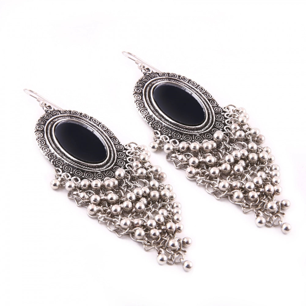 Generic Women's Silver Oxidized Hook Dangler Hanging Afgani Tribal Fancy Earrings-Silver - Noble Nook