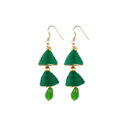 Generic Women's Thread Hook Dangler Hanging Jhumki Earrings-Green - Noble Nook