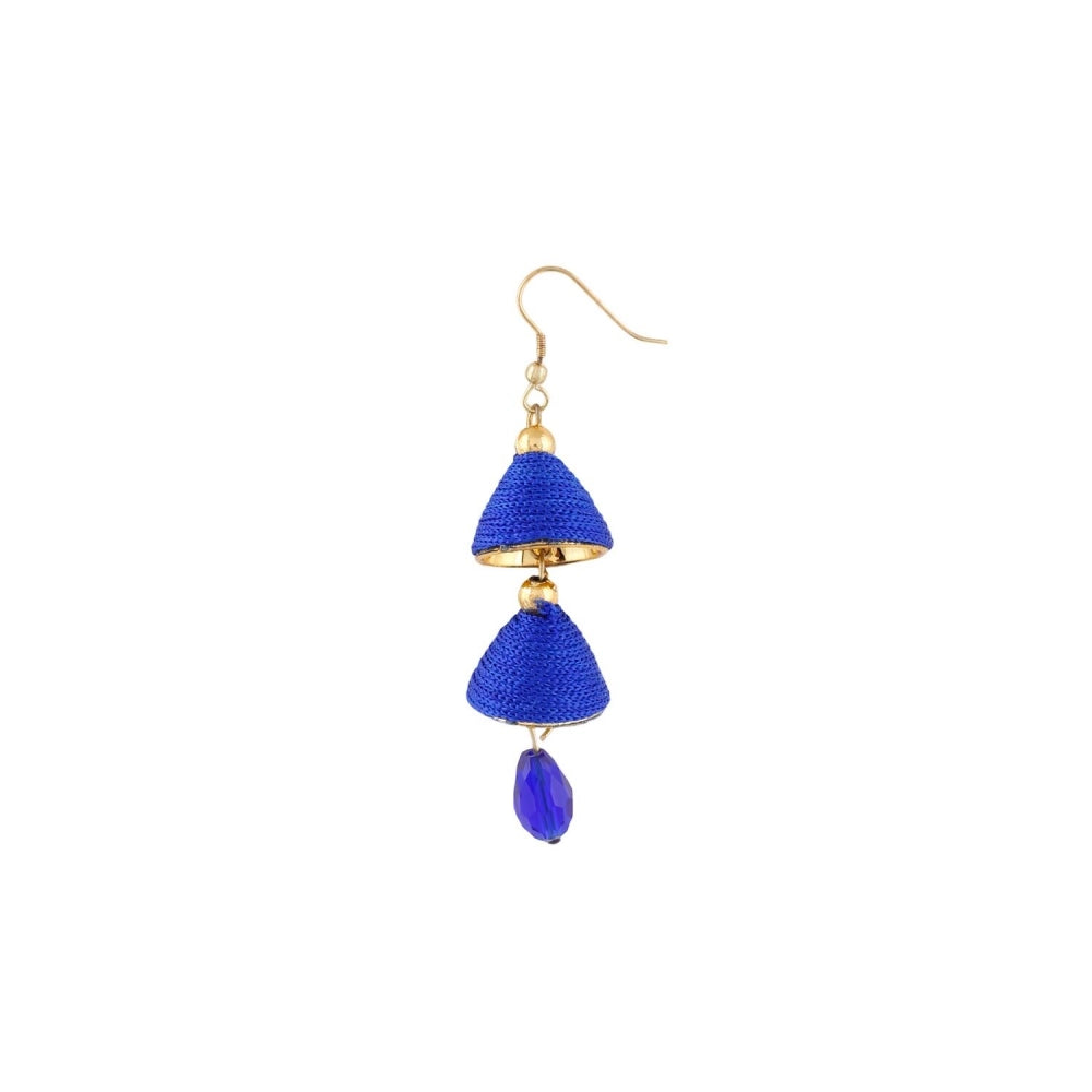 Generic Women's Thread Hook Dangler Hanging Jhumki Earrings-Blue - Noble Nook