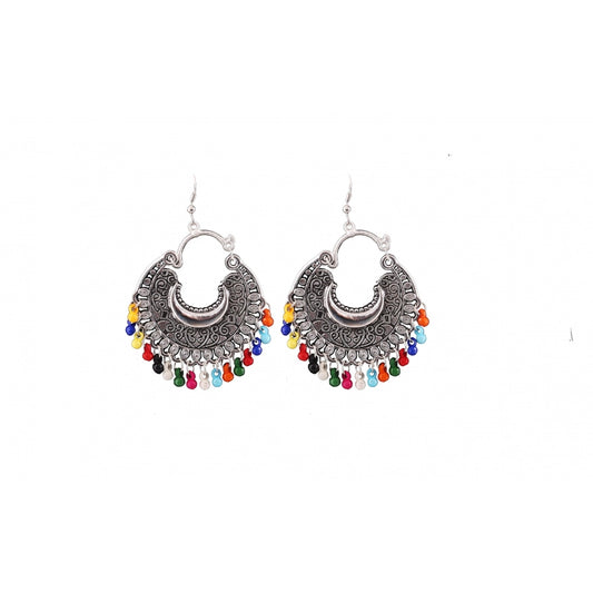 Generic Women's Silver Oxidized Hook Dangler Hanging Afgani Tribal Fancy Earrings-Silver - Noble Nook