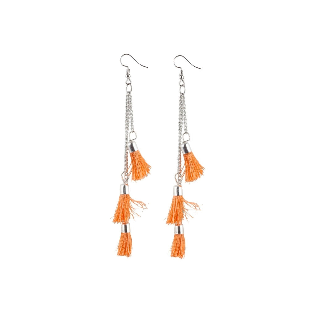 Generic Women's Tassels Beads Hook Dangler Hanging Hanging Earrings-Orange - Noble Nook