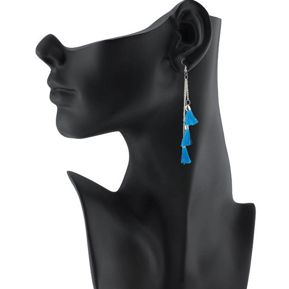 Generic Women's Tassels Beads Hook Dangler Hanging Hanging Earrings-Blue - Noble Nook