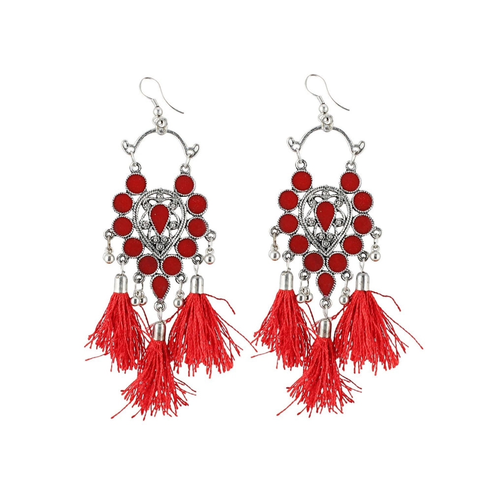 Generic Women's Alloy Afgani Tassel Earrings-Red - Noble Nook