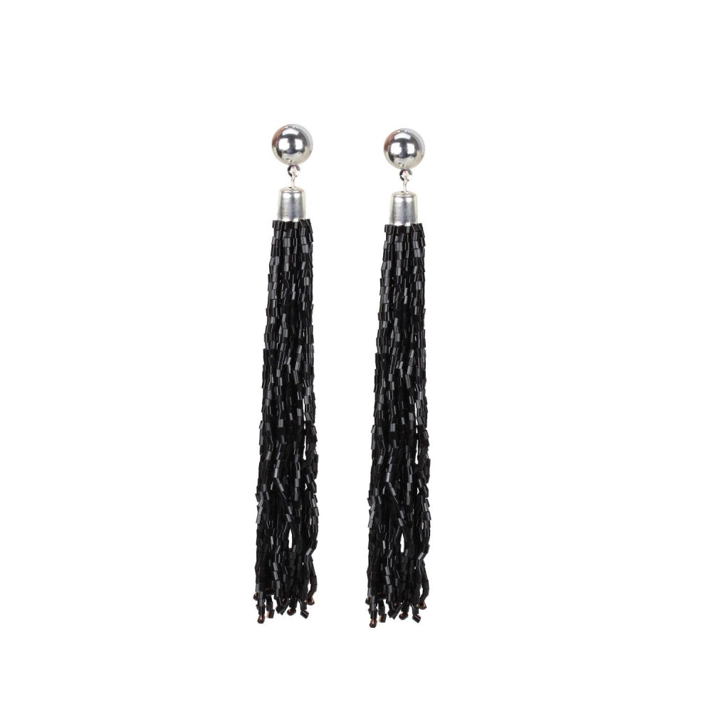 Generic Women's Alloy, Beads Hook Dangler Hanging Earrings-Black - Noble Nook