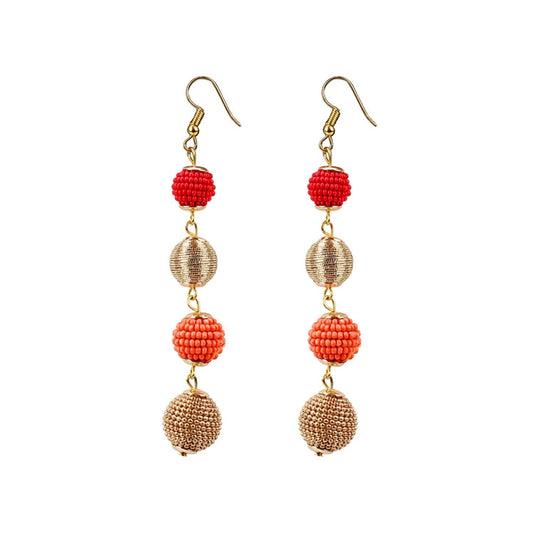 Generic Women's Gold Plated Hook Dangler Hanging Tassel Earrings-Golden,Red - Noble Nook