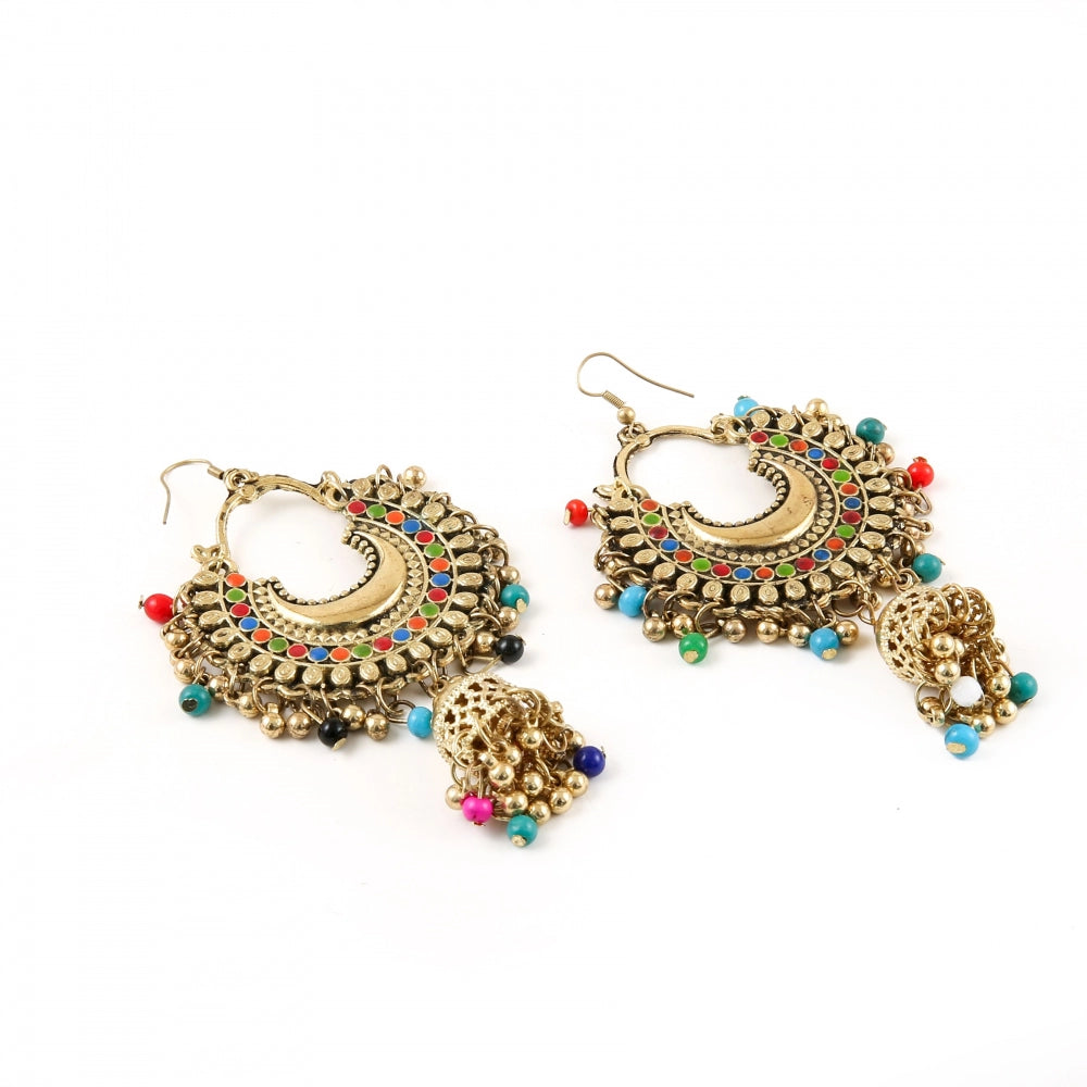 Generic Women's Oxidized Gold plated Hook Dangler Hanging Jhumki Earrings-Multicolour - Noble Nook