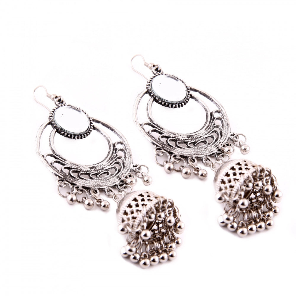 Generic Women's Silver Oxidized Hook Dangler Hanging Afgani Tribal Fancy Earrings-Silver - Noble Nook