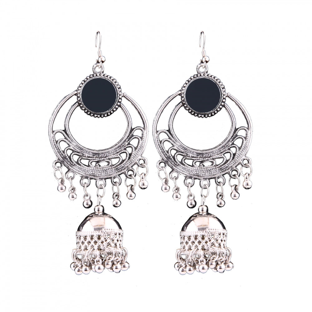 Generic Women's Silver Oxidized Hook Dangler Hanging Afgani Tribal Fancy Earrings-Silver - Noble Nook