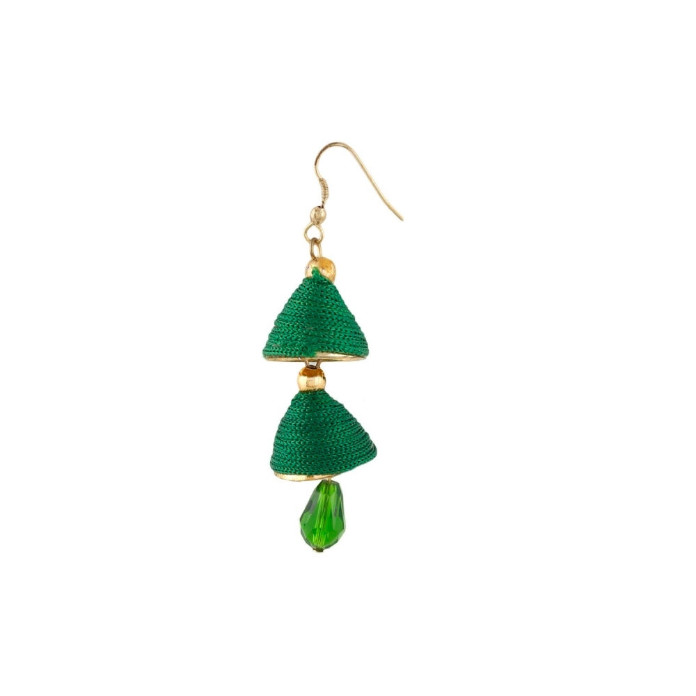 Generic Women's Thread Hook Dangler Hanging Jhumki Earrings-Green - Noble Nook