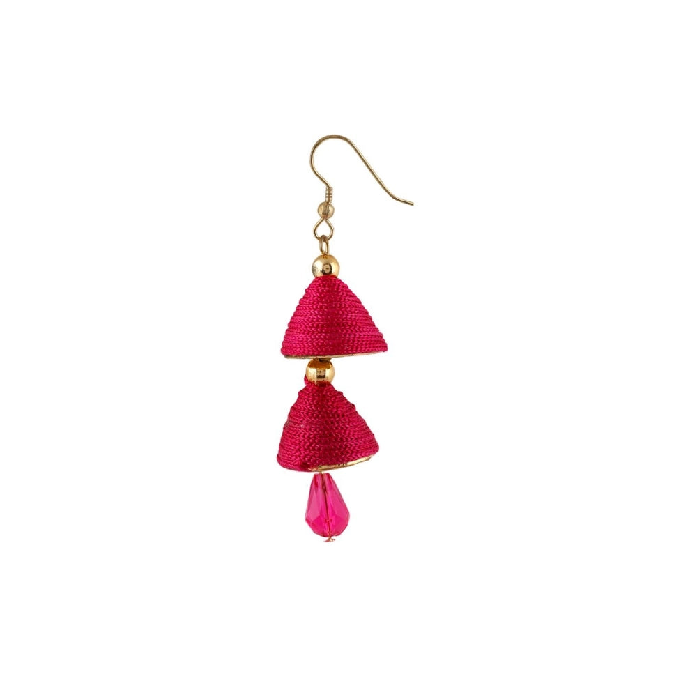 Generic Women's Thread Hook Dangler Hanging Jhumki Earrings-Pink - Noble Nook